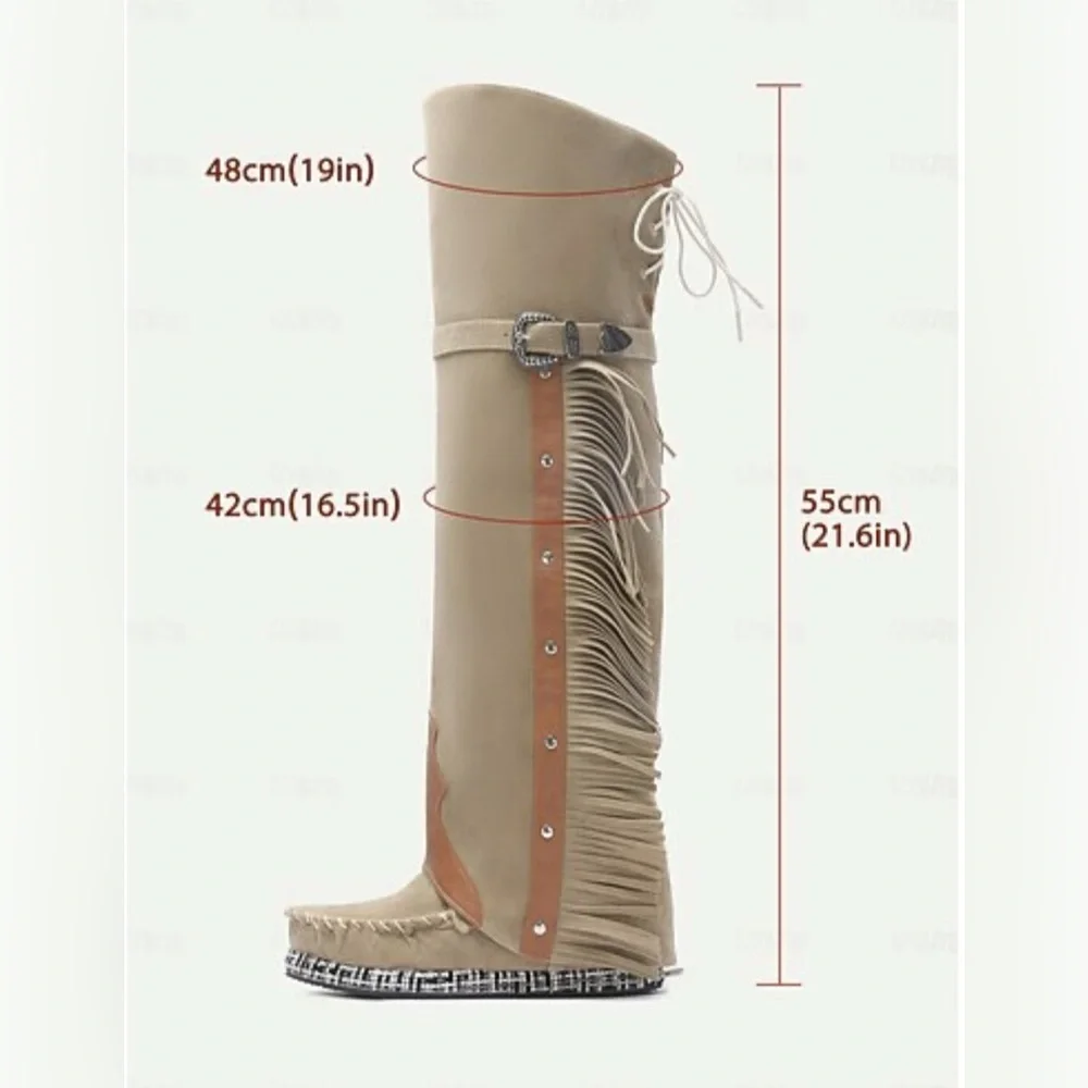 Bohemian Fringe Knee-High Moccasin Boots - Wine (6)‼️NWOB‼️ - Picture 3 of 15